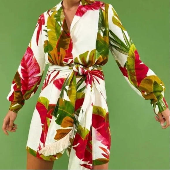 FARM Rio Red and Green Asymmetrical Wrap Dress - Picture 4 of 4